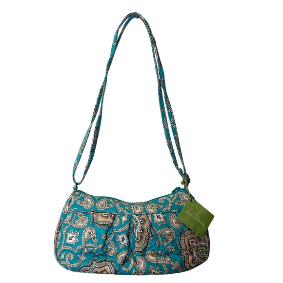 NWT Vera Bradley Frannie Totally Turq Crossbody Purse Bag Retired Print Quilted - Picture 3 of 9